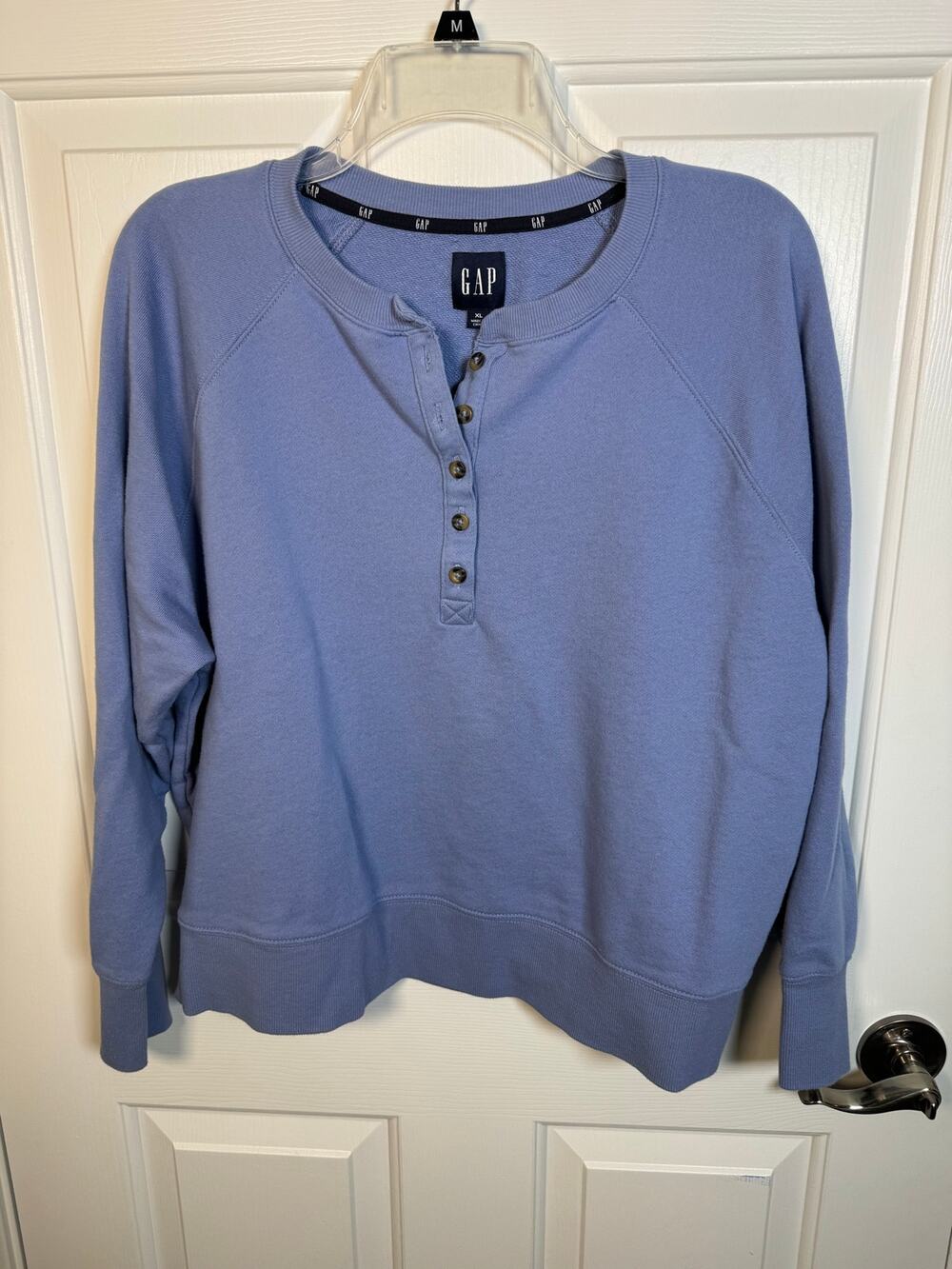 Gap French Terry Henley Crop Cotton Sweatshirt Long Sleeve Periwnkle Blue XL